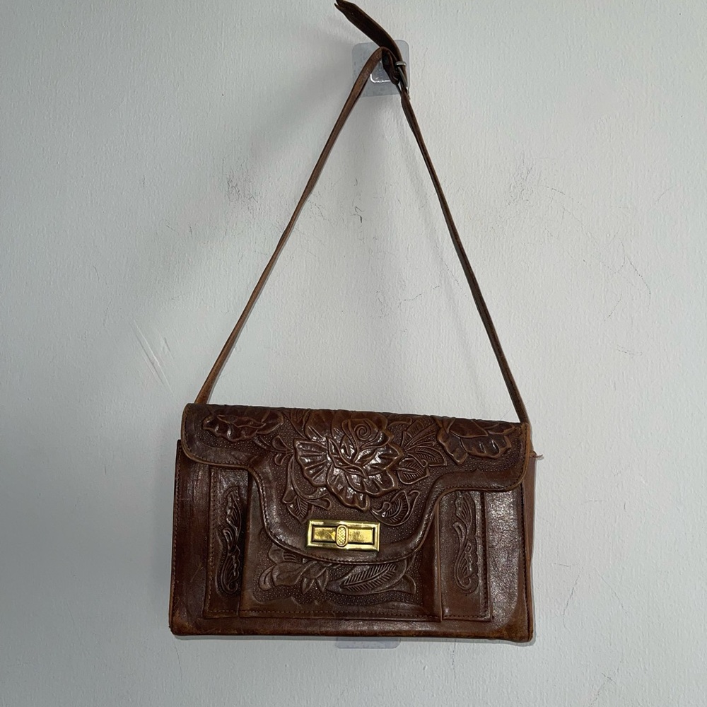 Vintage Mexican Tooled Leather Purse Handbag •Mexico Bohemian Boho Eclectic